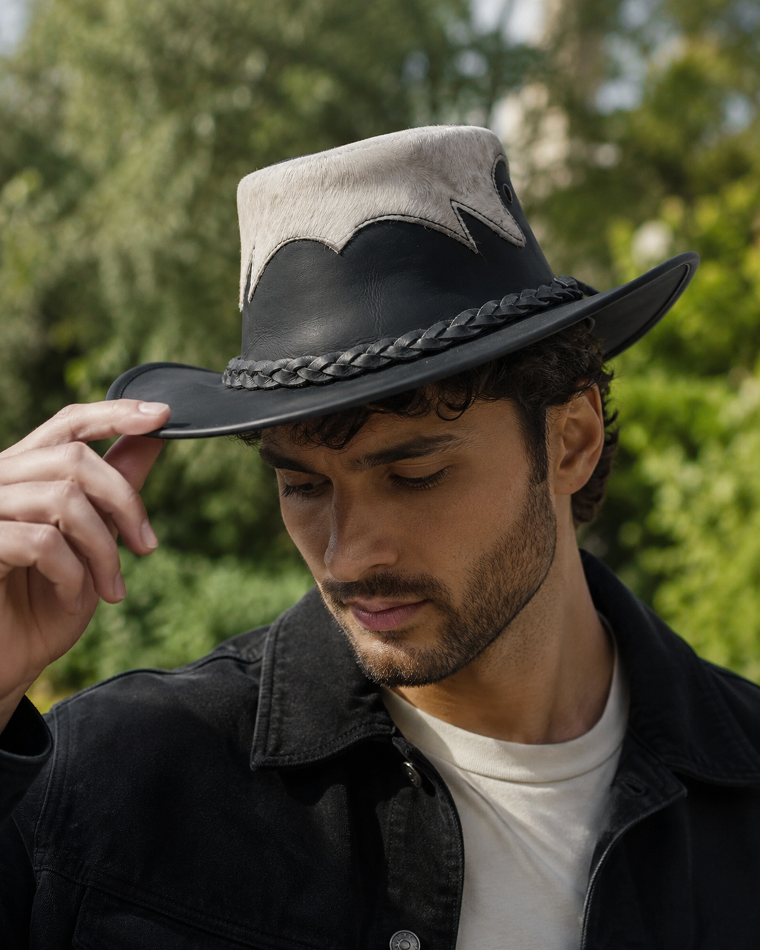 Marree Tri Leather Cowboy Hat With Genuine Cow Hair