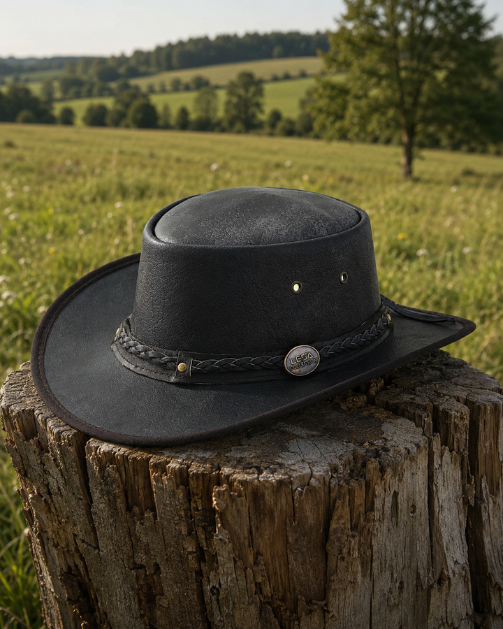 Trekker Leather Cowboy Hat for Men &amp; Women – 100% Top Grain Distressed Leather Outback Hat, Shapeable, Crushable