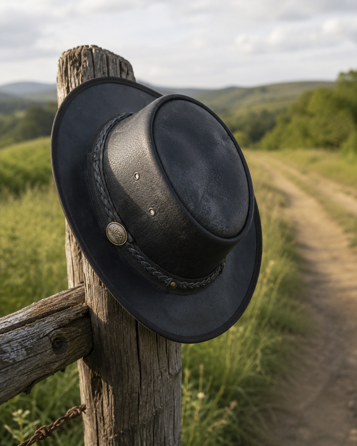 Trekker Leather Cowboy Hat for Men &amp; Women – 100% Top Grain Distressed Leather Outback Hat, Shapeable, Crushable