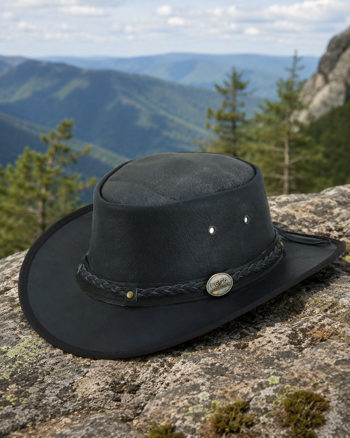 Trekker Leather Cowboy Hat for Men &amp; Women – 100% Top Grain Distressed Leather Outback Hat, Shapeable, Crushable