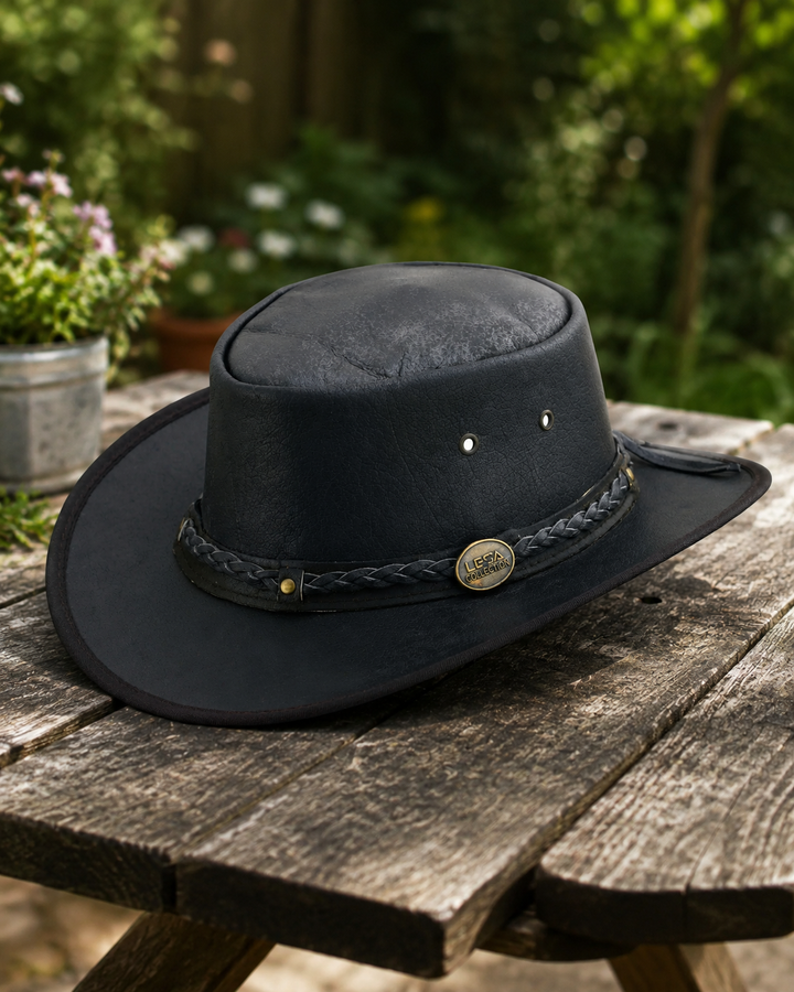 Trekker Leather Cowboy Hat for Men &amp; Women – 100% Top Grain Distressed Leather Outback Hat, Shapeable, Crushable