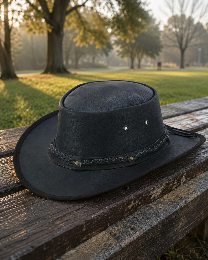 Trekker Leather Cowboy Hat for Men &amp; Women – 100% Top Grain Distressed Leather Outback Hat, Shapeable, Crushable