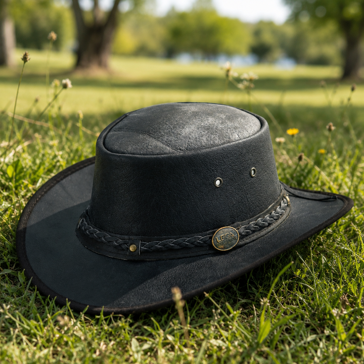 Trekker Leather Cowboy Hat for Men &amp; Women – 100% Top Grain Distressed Leather Outback Hat, Shapeable, Crushable