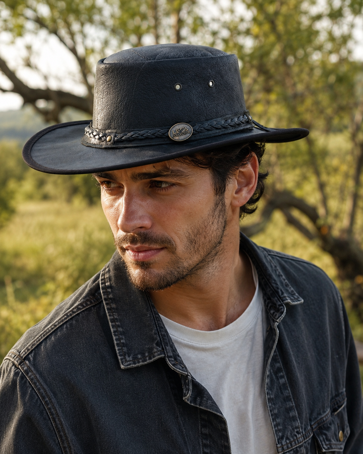Trekker Leather Cowboy Hat for Men &amp; Women – 100% Top Grain Distressed Leather Outback Hat, Shapeable, Crushable
