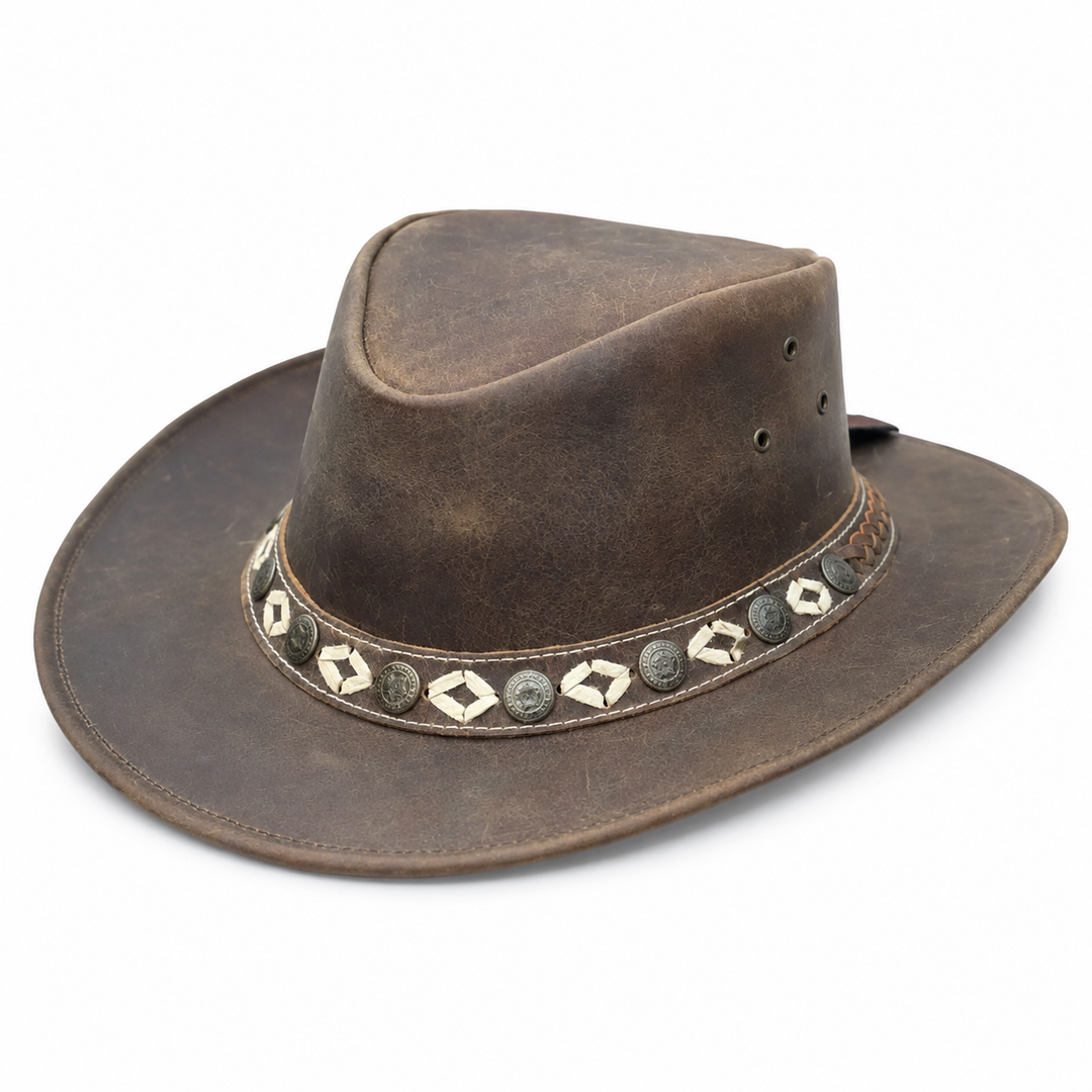 Ashmore Cowboy Hat for Men &amp; Women – 100% Genuine Leather Western Outback Hat, Shapeable Brim, Sun Protection, Handcrafted