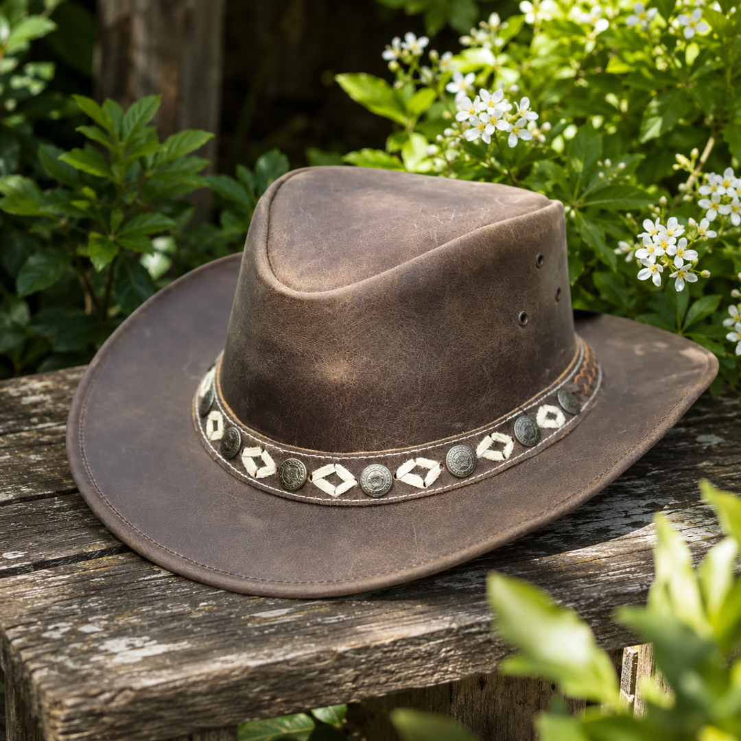 Ashmore Cowboy Hat for Men &amp; Women – 100% Genuine Leather Western Outback Hat, Shapeable Brim, Sun Protection, Handcrafted