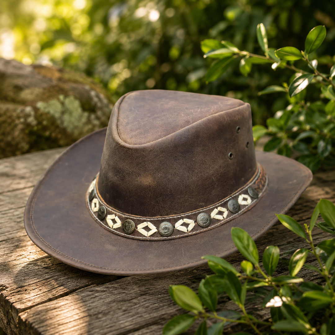 Ashmore Cowboy Hat for Men &amp; Women – 100% Genuine Leather Western Outback Hat, Shapeable Brim, Sun Protection, Handcrafted