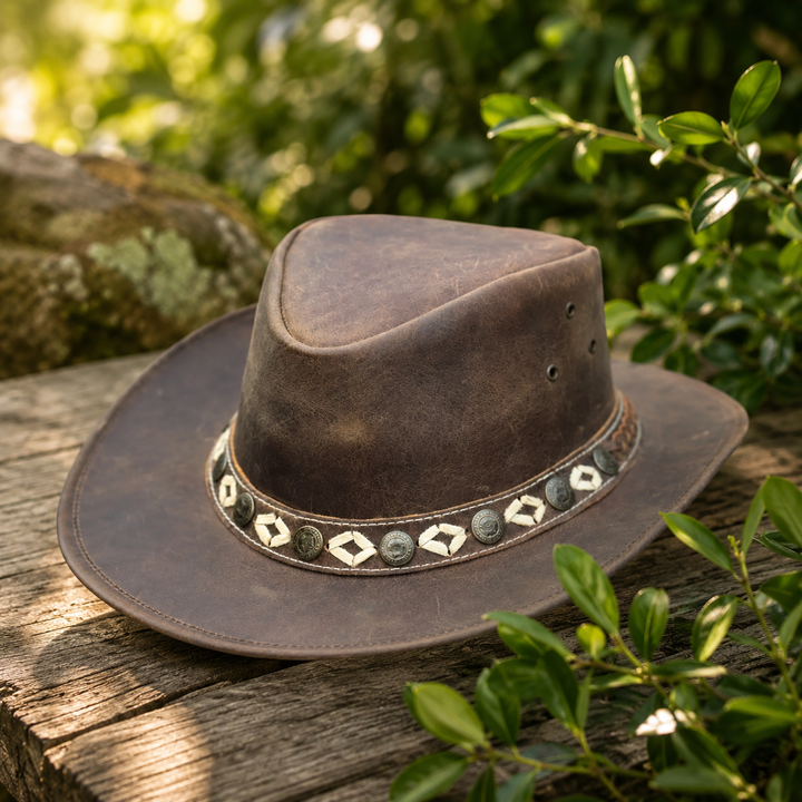 Ashmore Cowboy Hat for Men &amp; Women – 100% Genuine Leather Western Outback Hat, Shapeable Brim, Sun Protection, Handcrafted