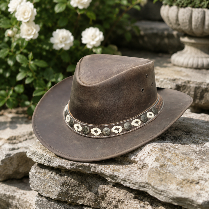 Ashmore Cowboy Hat for Men &amp; Women – 100% Genuine Leather Western Outback Hat, Shapeable Brim, Sun Protection, Handcrafted