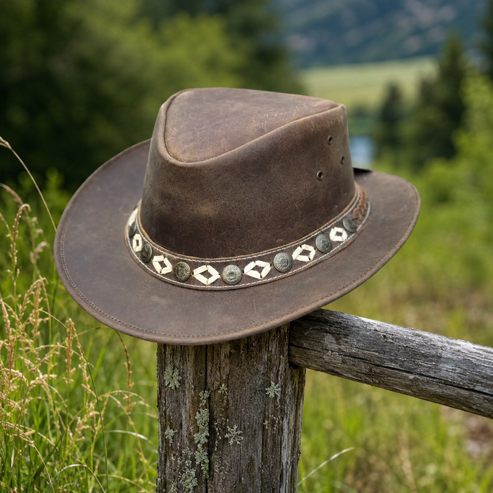 Ashmore Cowboy Hat for Men &amp; Women – 100% Genuine Leather Western Outback Hat, Shapeable Brim, Sun Protection, Handcrafted