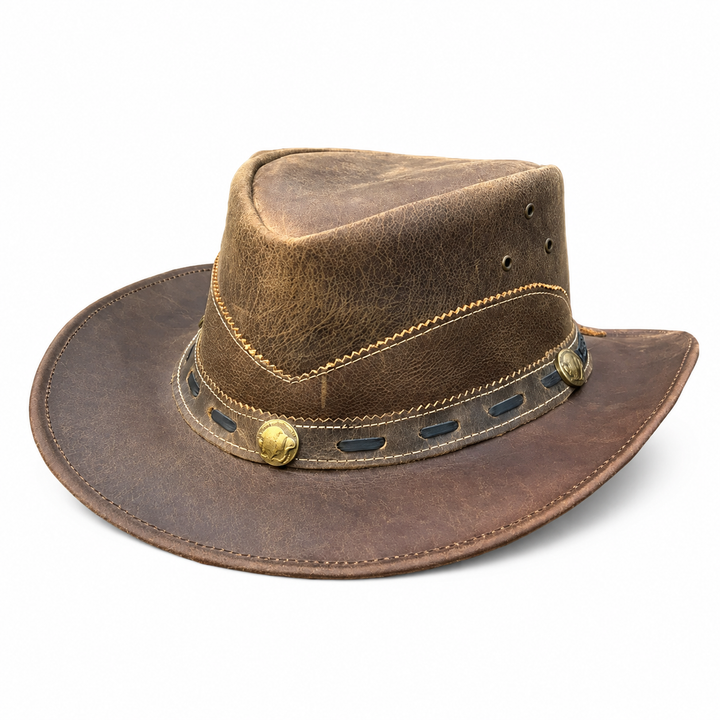 Norwich Leather Cowboy Hat for Men &amp; Women – 100% Genuine Leather Western Outback Hat with Shapeable Brim &amp; Sun Protection