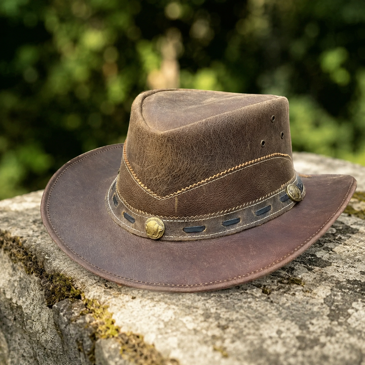 Norwich Leather Cowboy Hat for Men &amp; Women – 100% Genuine Leather Western Outback Hat with Shapeable Brim &amp; Sun Protection