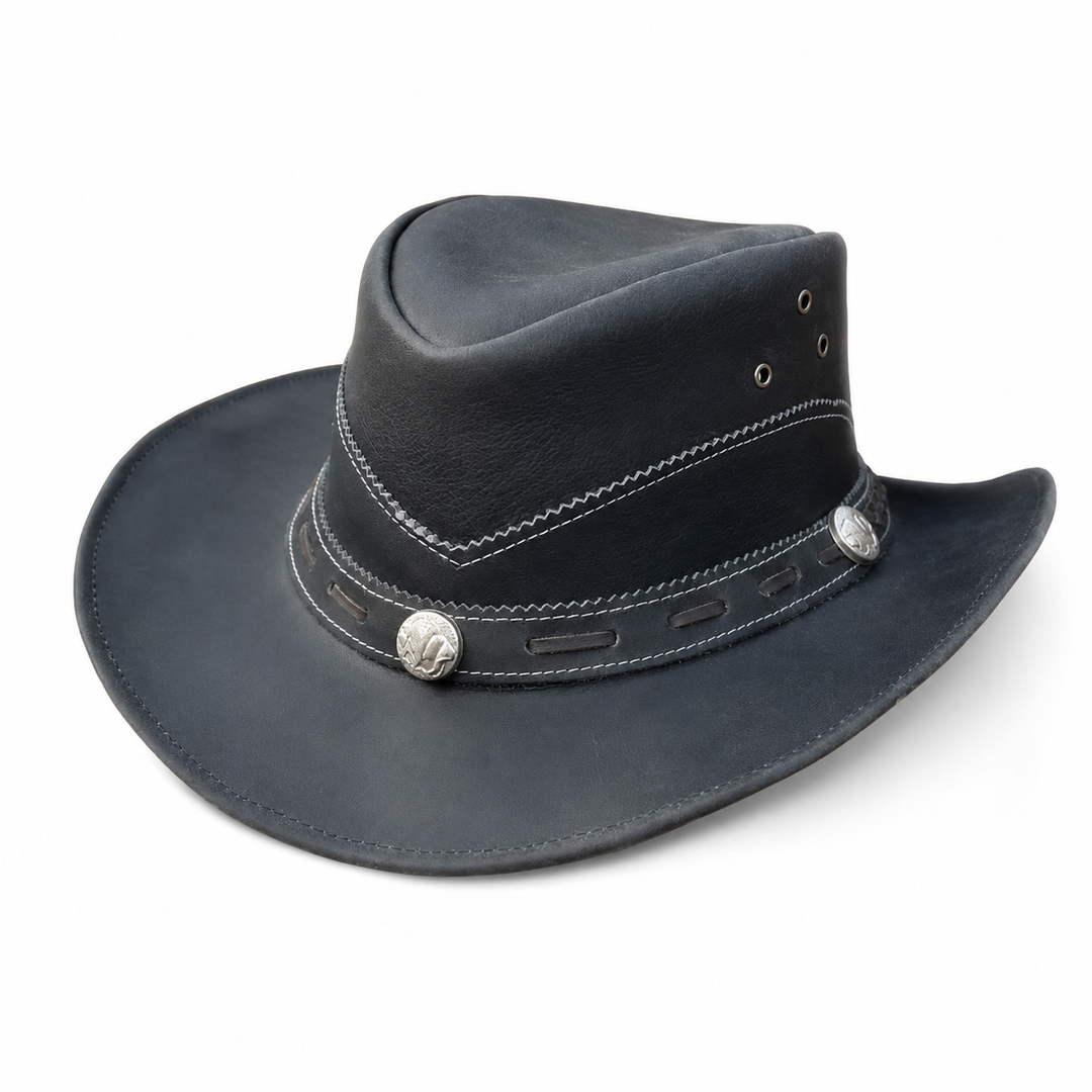 Norwich Leather Cowboy Hat for Men &amp; Women – 100% Genuine Leather Western Outback Hat with Shapeable Brim &amp; Sun Protection