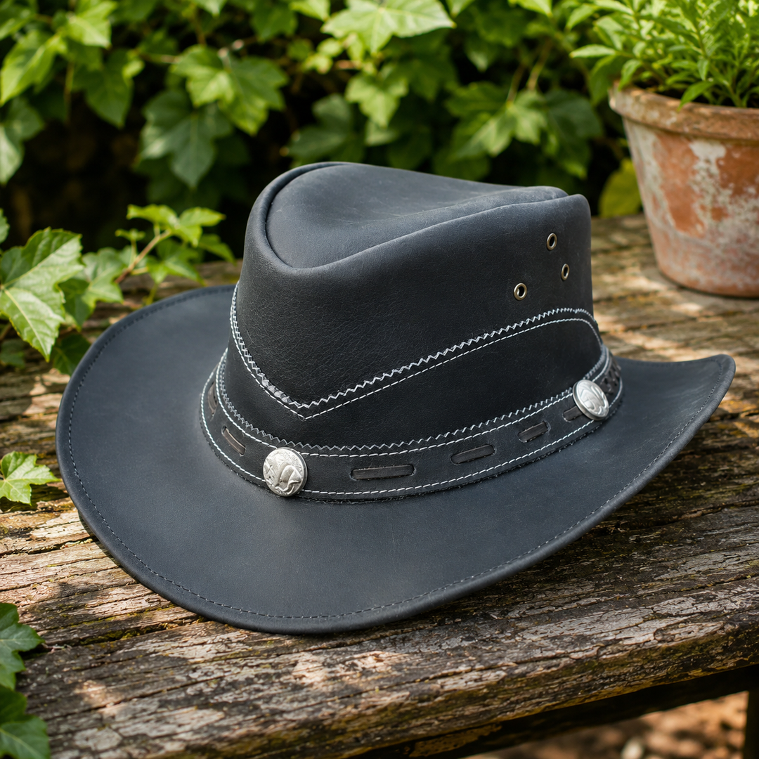 Norwich Leather Cowboy Hat for Men &amp; Women – 100% Genuine Leather Western Outback Hat with Shapeable Brim &amp; Sun Protection