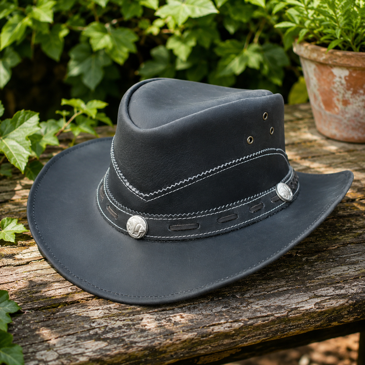 Norwich Leather Cowboy Hat for Men &amp; Women – 100% Genuine Leather Western Outback Hat with Shapeable Brim &amp; Sun Protection