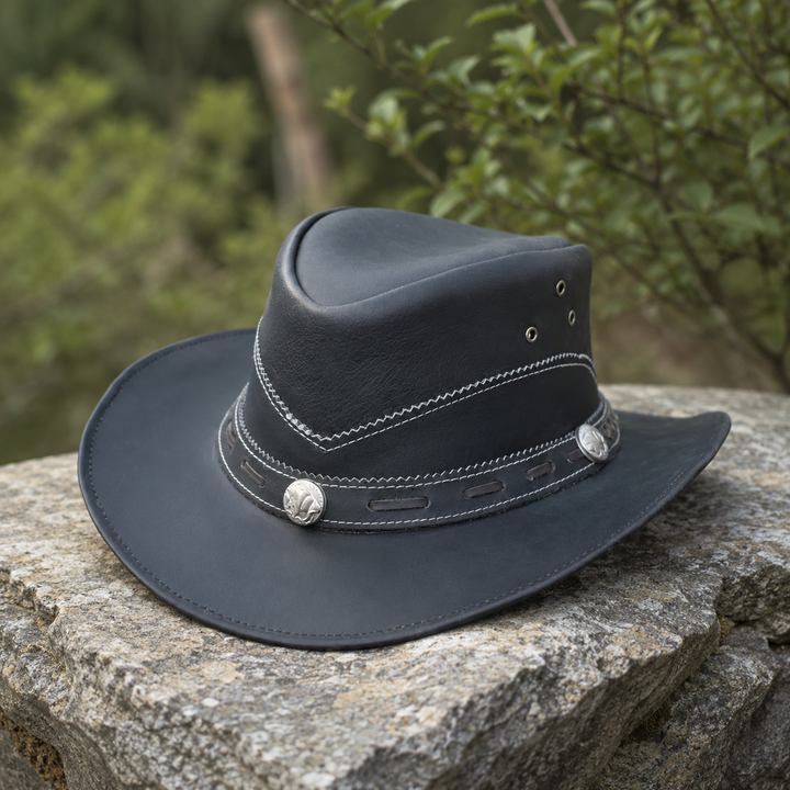 Norwich Leather Cowboy Hat for Men &amp; Women – 100% Genuine Leather Western Outback Hat with Shapeable Brim &amp; Sun Protection