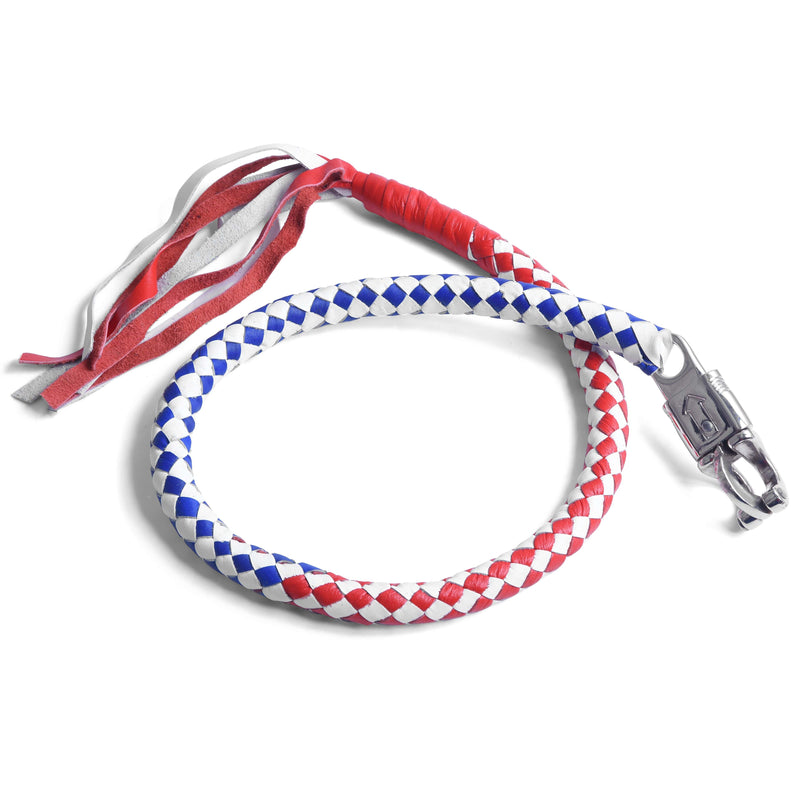 Lesa Collection Get Back Whip 42" Biker Motorcycle Leather Whip Red,White,Blue
