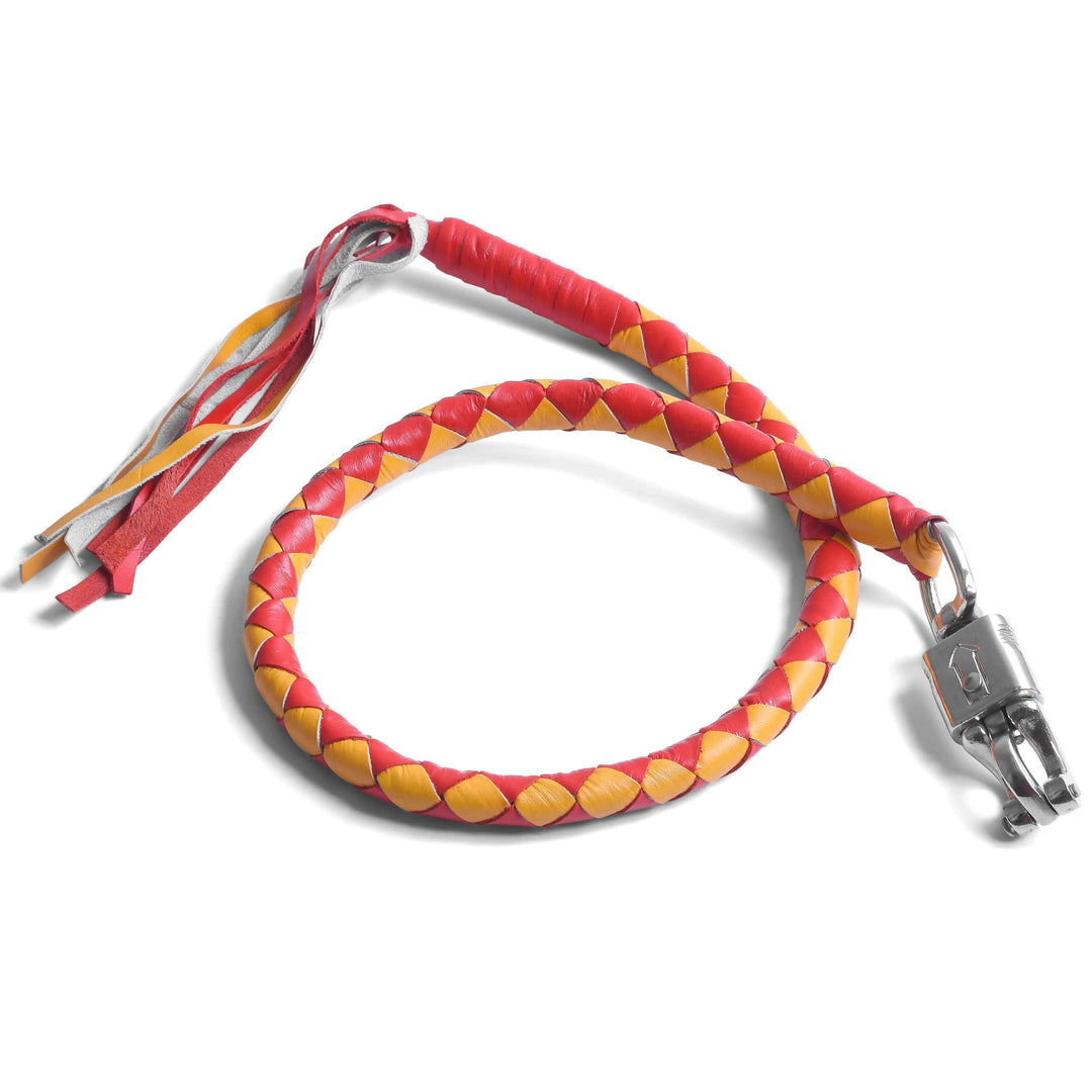Lesa Collection Get Back Whip Red &amp; Yellow 42" Biker Motorcycle Leather Whip