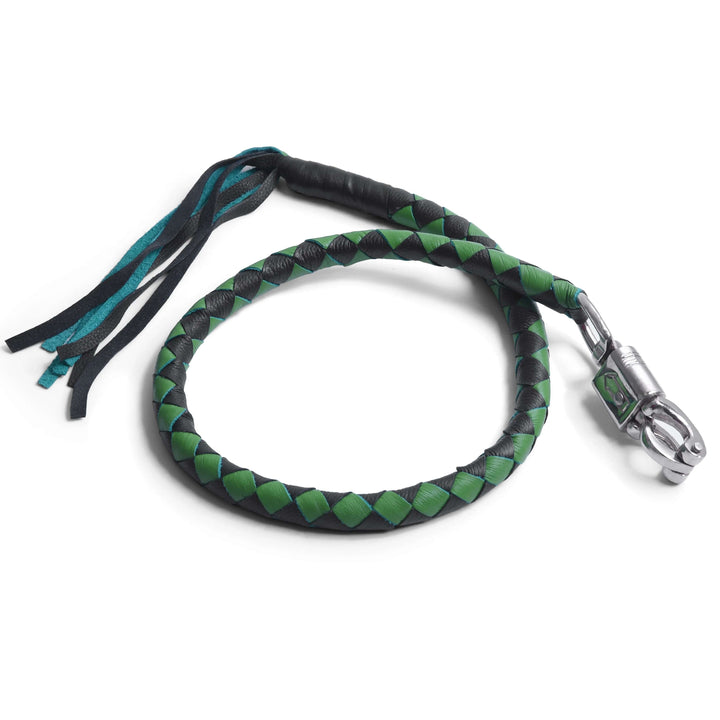 Black &amp; Olive Get Back Whip 42" Biker Motorcycle Leather Whip Lesa Collection