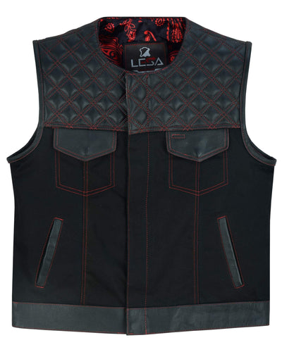 Red stiches Men's SOA Motorcycle Vest Red Thread Club Vest Concealed Gun Pockets