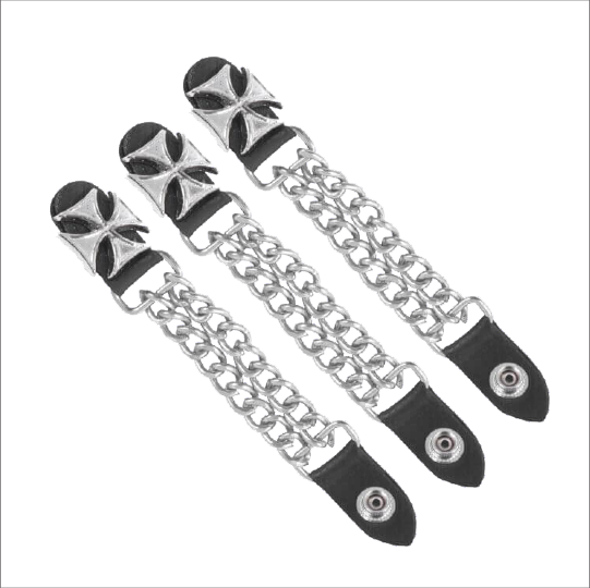 Motorcycle Vest Extenders Double Bike Chain  Biker Iron Cross Silver