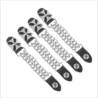 Motorcycle Vest Extenders Double Bike Chain  Biker Iron Cross Silver