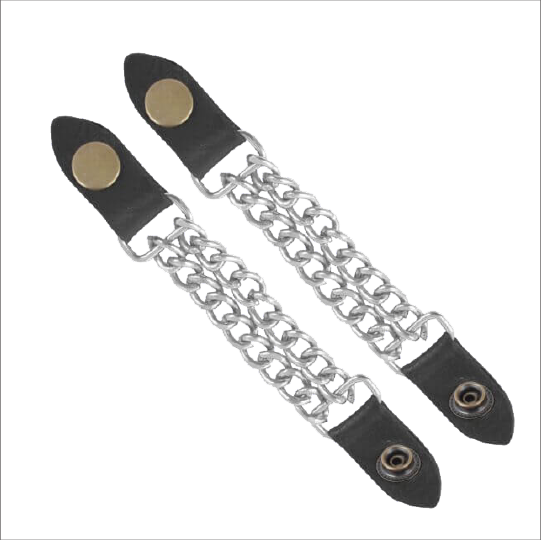 Motorcycle Vest Extenders Plain 7" Inch Long Chain Chrome with Leather