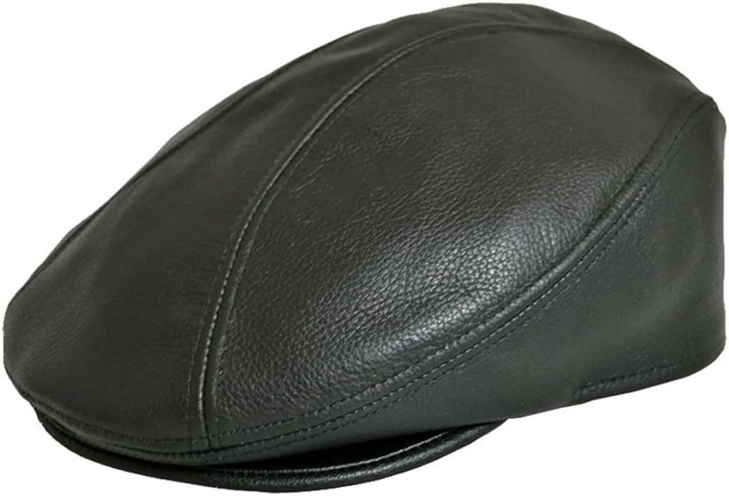 Ascot Leather Cap for Men IVY Hat Newsboy Cap Black Cow Leather