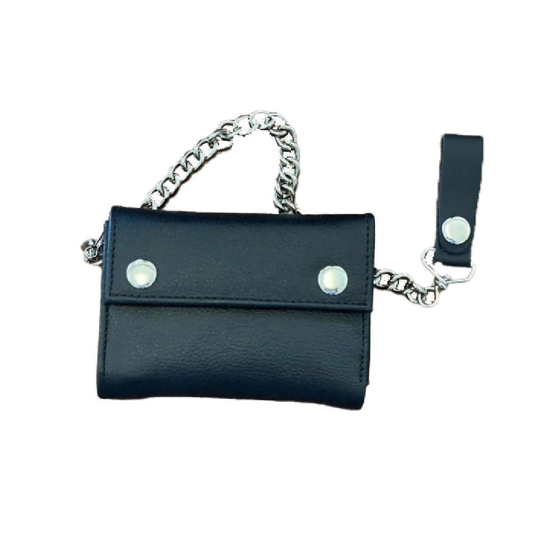 Full-Grain Leather Wallet with Embroidery - Biker Wallet with Chain and Credit Card Slots