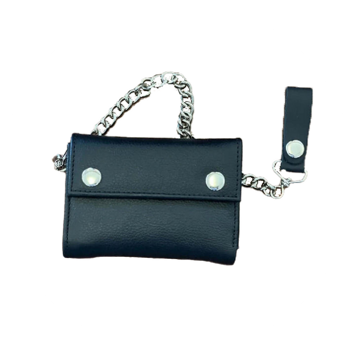 Full-Grain Leather Wallet with Embroidery - Biker Wallet with Chain and Credit Card Slots