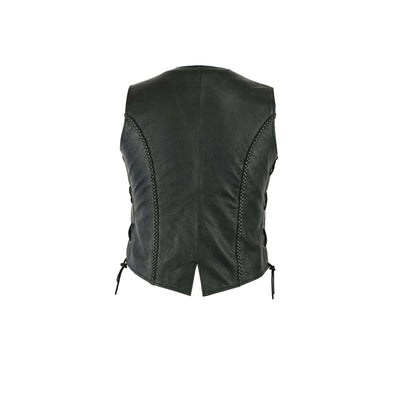 Ladies Black Leather Biker Vest – Lace-Up Sides