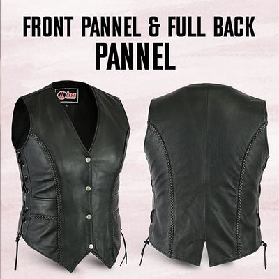 Ladies Black Leather Biker Vest – Lace-Up Sides