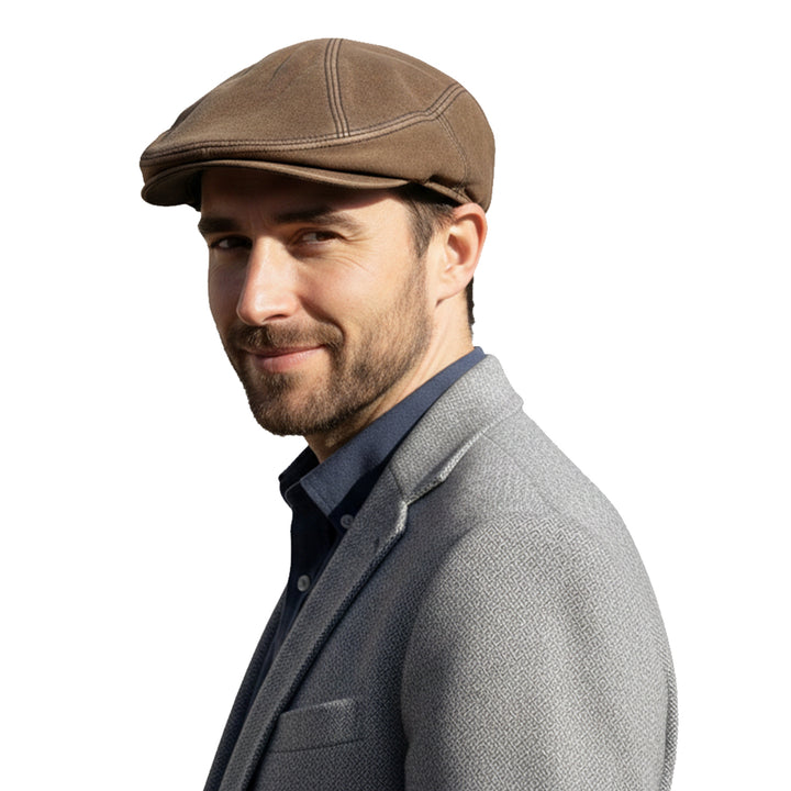 Genuine Distressed Leather Flat Ivy Cap for Men &amp; Women – Vintage Newsboy Driving Hat with Adjustable Fit, Soft Lining &amp; Classic Short Brim – Light Brown