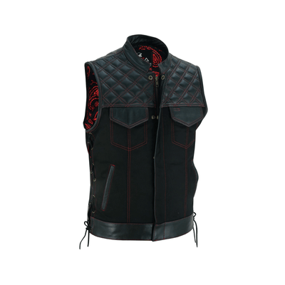 Collar Red stiches Lace up  Men's SOA Vest double Red Thread Club Vest, Concealed Gun Pockets, Red Lining