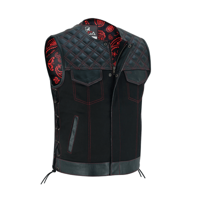 Men's SOA Vest double Red Thread Club Vest, Concealed Gun Pockets Collar Less