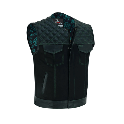 Men's SOA Vest double Green Thread Club Vest, Concealed Gun Pockets Collar Less