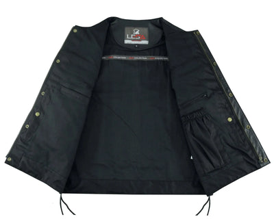Men's Anarchy Black Collarless Leather Biker Vest