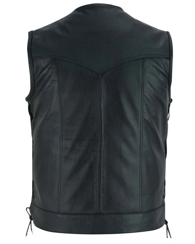 Men's Anarchy Black Collarless Leather Biker Vest