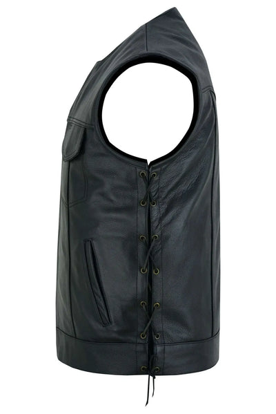 Men's Anarchy Black Collarless Leather Biker Vest