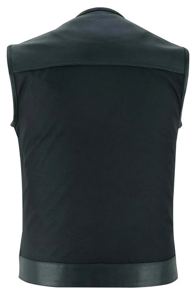 Men’s Black Denim Motorcycle Vest– Collar Less Plain Side