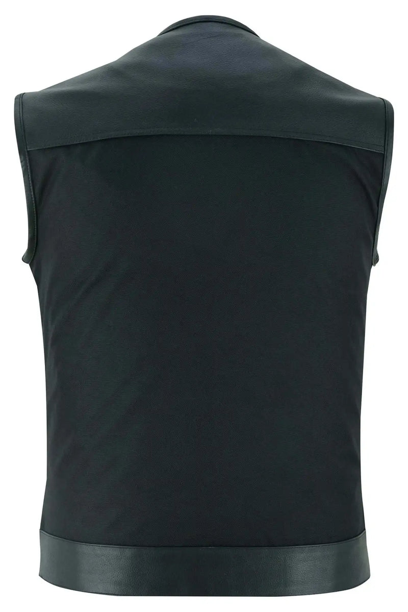 Men’s Black Denim Motorcycle Vest– Collar Less Plain Side