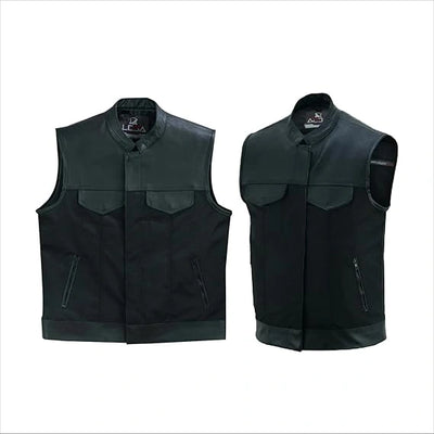 Men's Black Denim Motorcycle Vest – With Collar