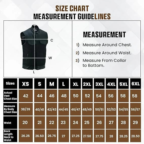 Men’s Cordura Motorcycle Vest – Textile Biker Vest with Cowhide Leather Trim, Concealed Carry Pockets &amp; Dual Closure