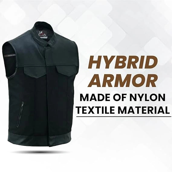 Men’s Cordura Motorcycle Vest – Textile Biker Vest with Cowhide Leather Trim, Concealed Carry Pockets &amp; Dual Closure