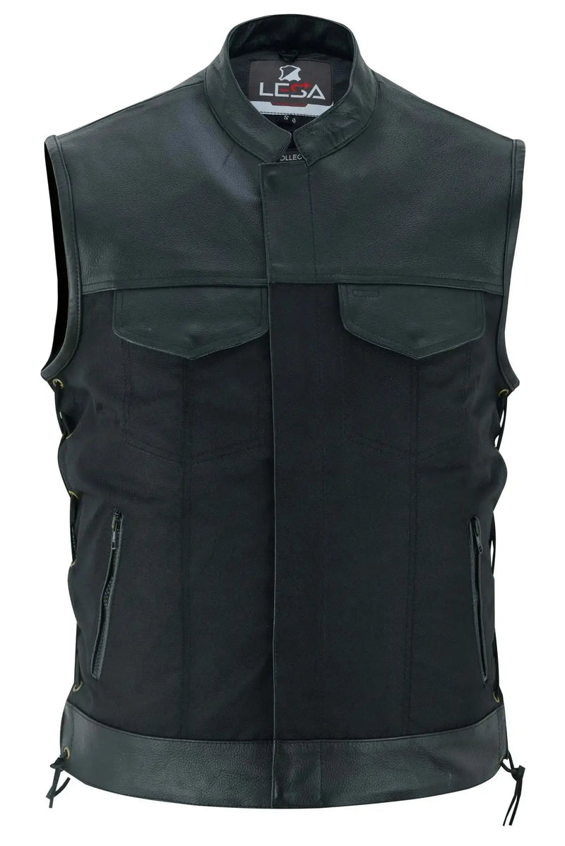 Men’s Black Denim Vest Motorcycle Vest - Side Lace Up