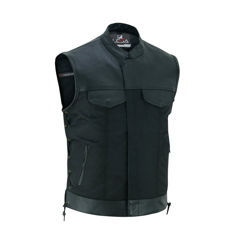 Men’s Black Denim Vest Motorcycle Vest - Side Lace Up