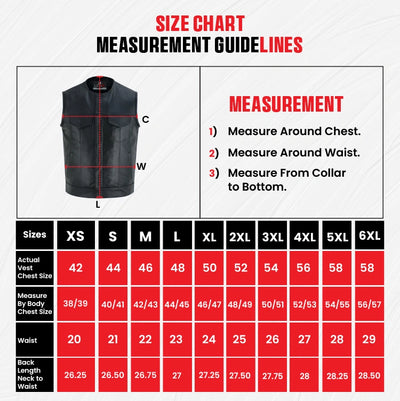 Men's Black Leather Motorcycle Vest - Zipper Front Closure
