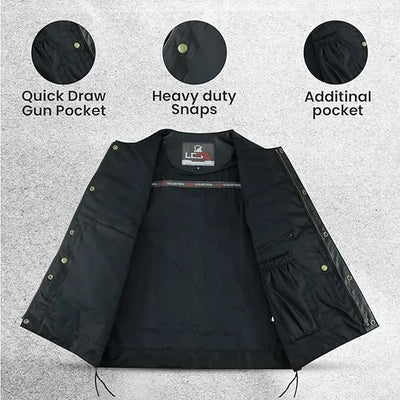 Men's Leather Motorcycle Vest Black Cowhide Waistcoat