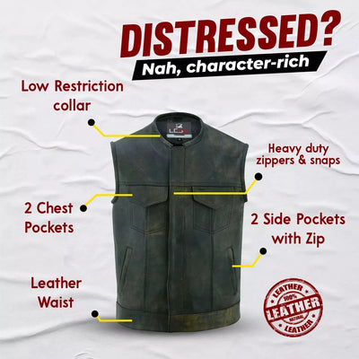 Men's Vintage Brown Distressed Leather Vest