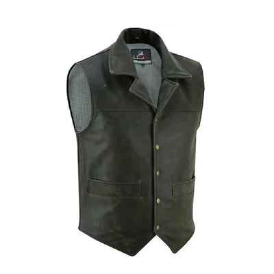 Men's Vintage Handcrafted Black Distressed Leather Vest